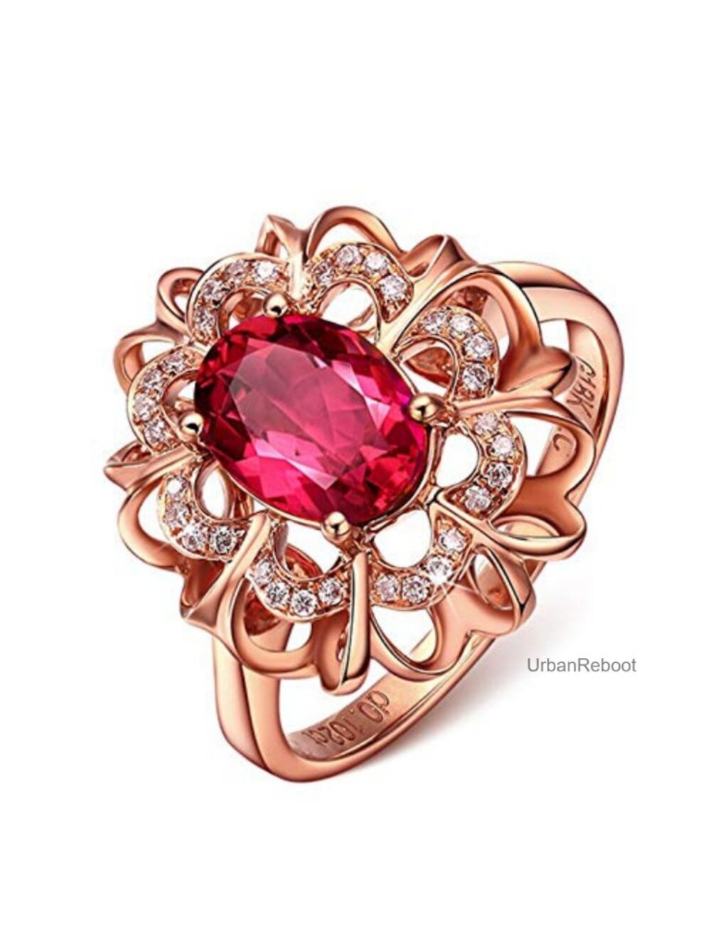 18k Rose Gold Inlaid Colorful Gemstone Ring Sterling Silver Halo Engagement